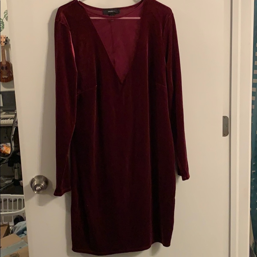 🟢 5/$20 Maroon Dress with Sheer V-neck